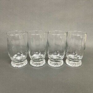 Vintage Juice Glasses Clear Glass Swirl on Heavy Bottom 4 1/4" High Lot of 4